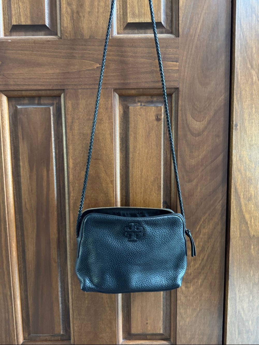 Tory Burch Black Pebbled Leather Crossbody camera Bag